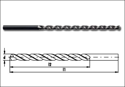 Extra length drill HSS DIN 1869, type FN, nitrided