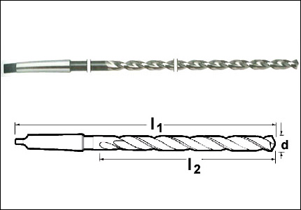 Extra length taper shank drill HSS, type FN, steamed