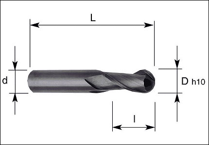 HM cutter with ball nose, 2 cutting edges, coated