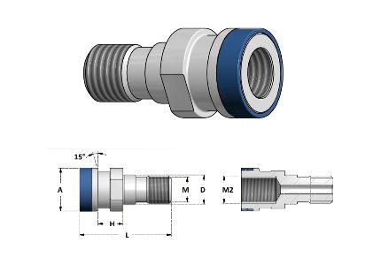 Pull stud with internal threading for TC taper shank