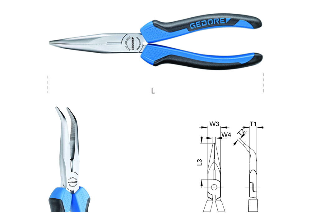 Half-round angle nose pliers with cutting edge