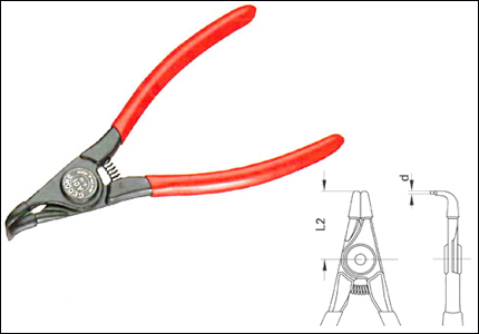External circlip pliers, angle tips