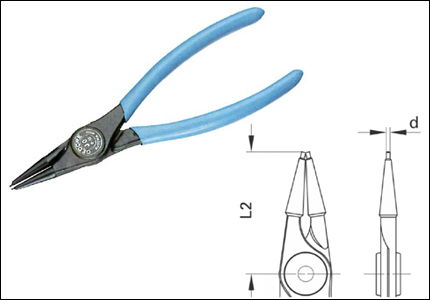 Internal circlip pliers, straight tips