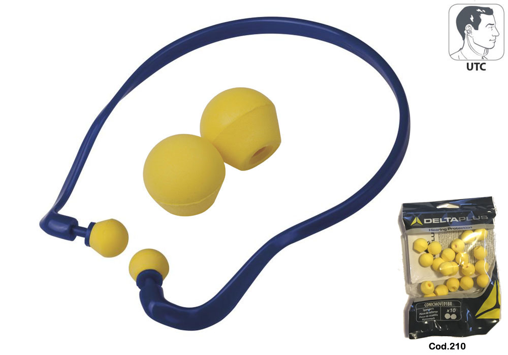 Reusable earplugs with head fastener, SNR 29 dB