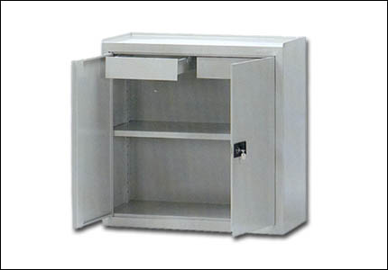 Steel cabinet with 1 shelf and 2 drawers