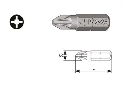 Bit for drivers 1/4 and for cross-slotted PZ screws