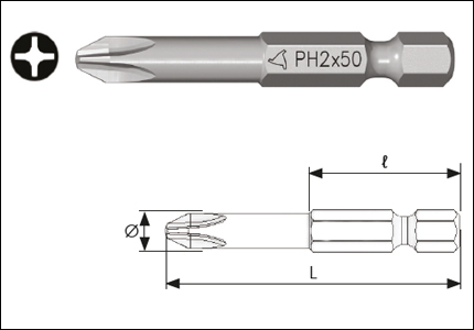 Blade for drivers 1/4 and for cross-slotted PH screws