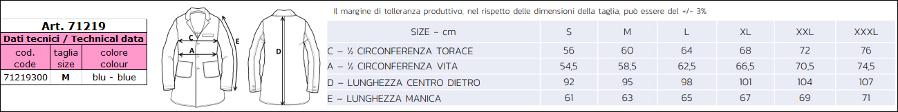 scheda tecnica Camice da lavoro SERIOPLUS